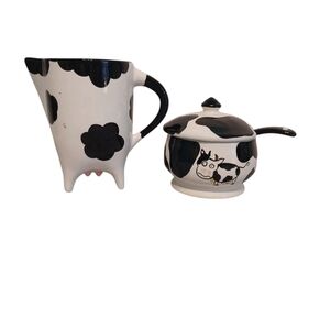 Cow Print Ceramic Pitcher and Sugar Bowl Set